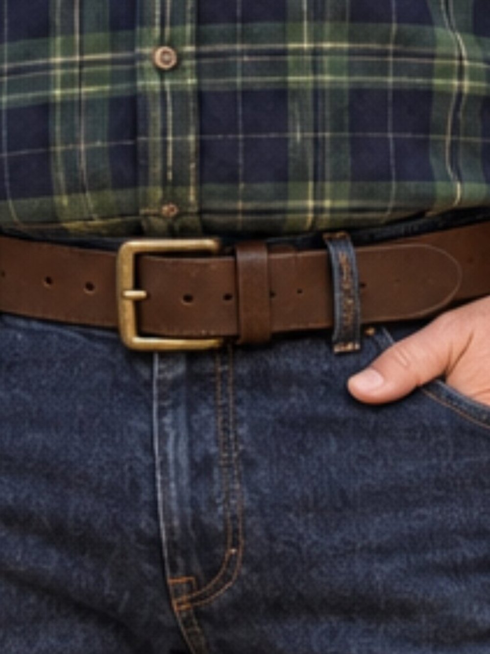 L.L.Bean Men's Size 46 Brown Genuine Leather Brass Buckle Belt UK qh